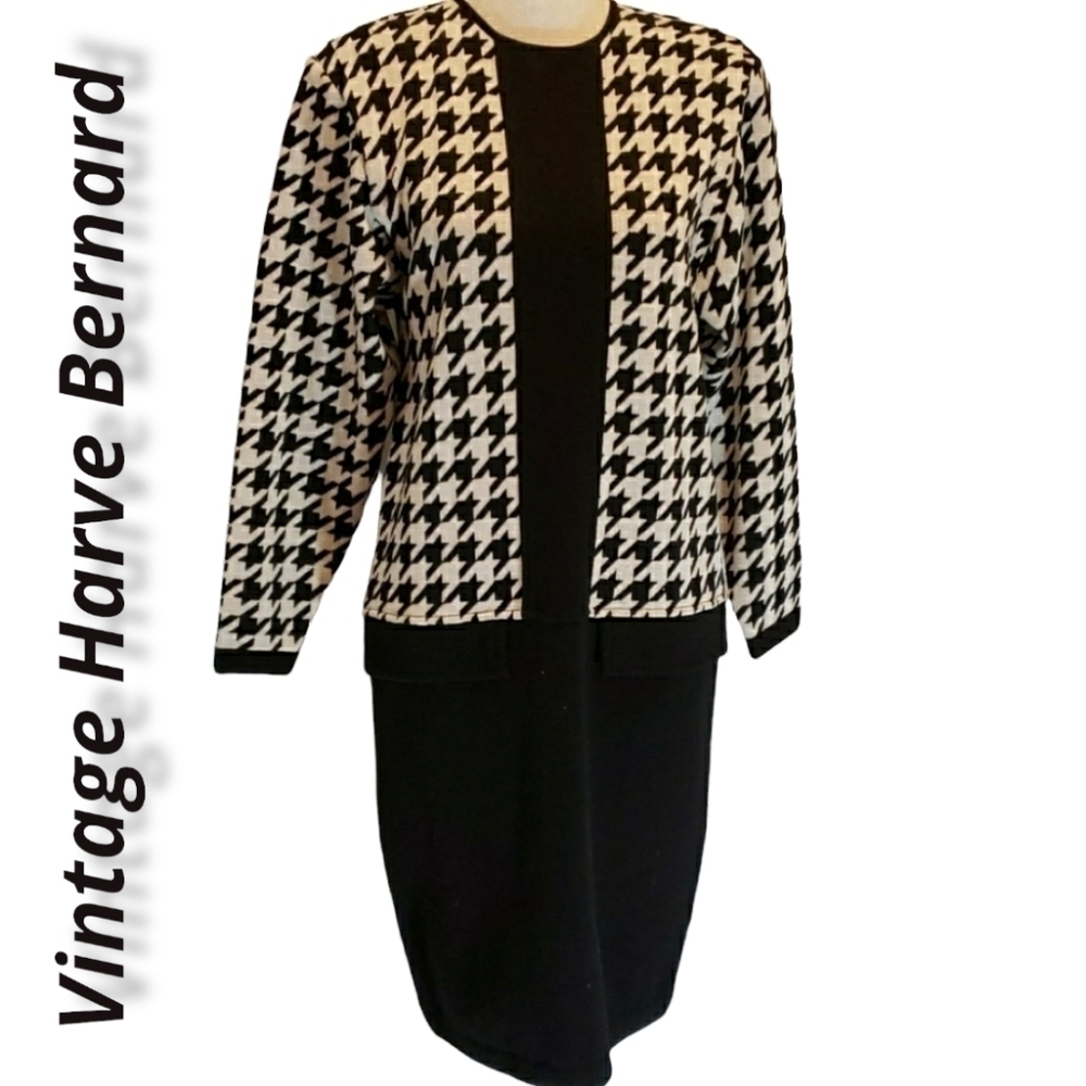 Vintage Harve Bernard Bernard Holtzman Faux Suit Dress S Wool Blend EUC
